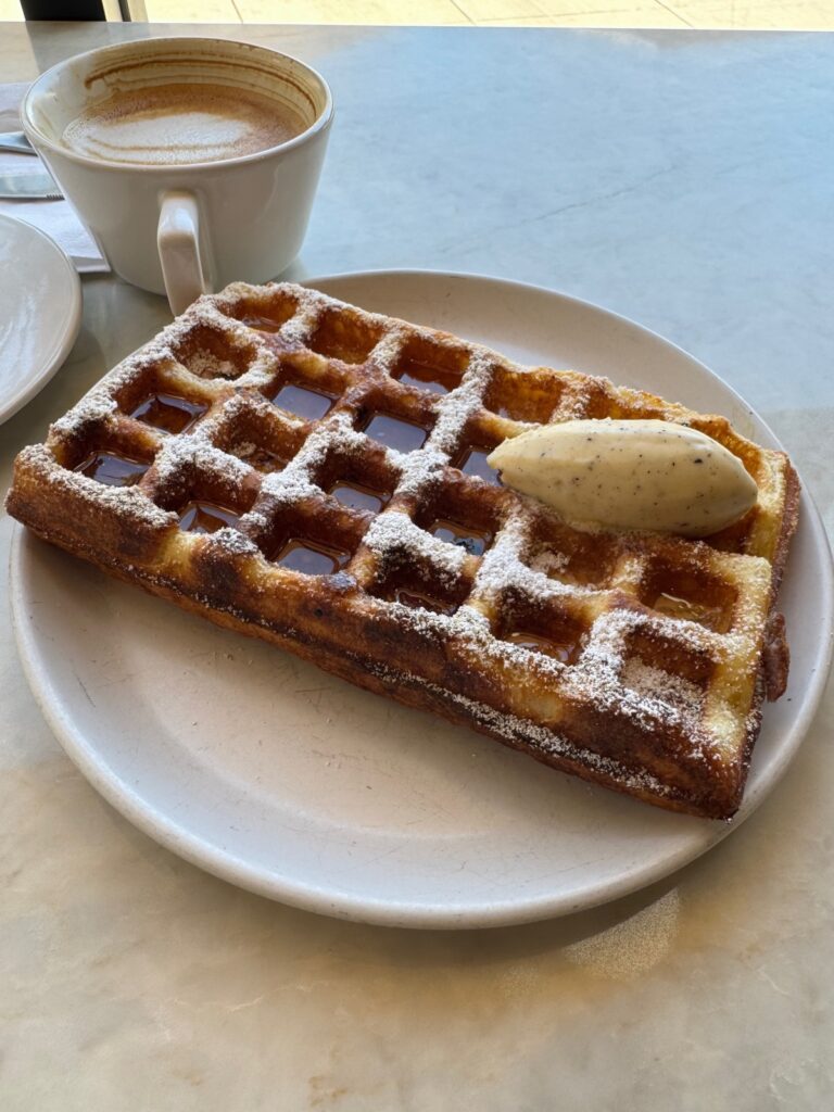 Waffle with Cappuccino at Concept Coffee in Sacramento CA